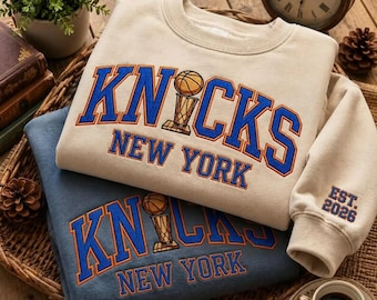 Geborduurd Knicks-sweatshirt, retro sport-T-shirt, cadeau basketbalfan