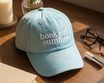 Book Girl Summer Embroidered Cap, Bookish Summer Embroidery Hat, Bookish Washed Hat, Book Lover Gift, Reading Dad Cap, Bookworm Cap