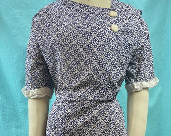 1930s W:44 L’Aiglon Art Deco Dress Boxy Straight fit Cotton Voile Bib Volup