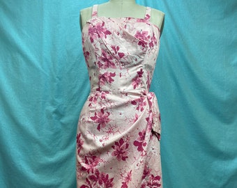 1950s/1960s W:29" Paradise Honolulu Hawaii Hibiscus Cherry Blossom Summer Dress elastic wrap pencil skirt cocktail bombshell sarong