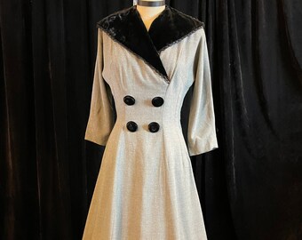 1950s W:26” Charella vintage designer A-line coat rayon dress silk velvet