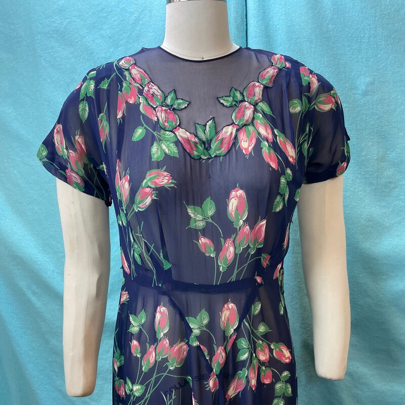 Medium 1940s Sleeveless Floral Spring Dress Ruched Bust main image 1