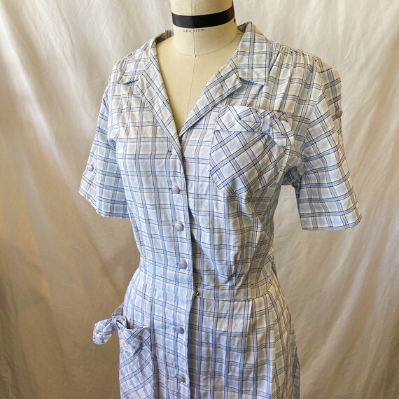 1940s/1950s W:34 blue white black cotton plaid poc