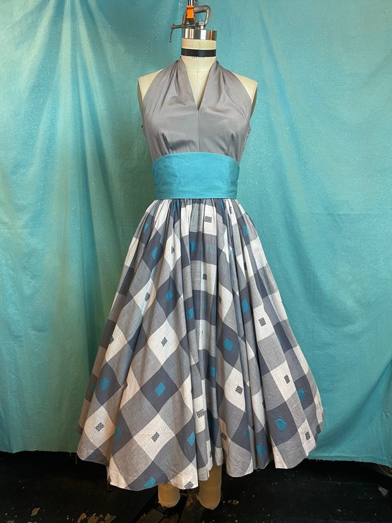 ワンピース 1950s Tattersall check circle dress 1950s Tattersall check circle dress 1950s Halterneck Circle