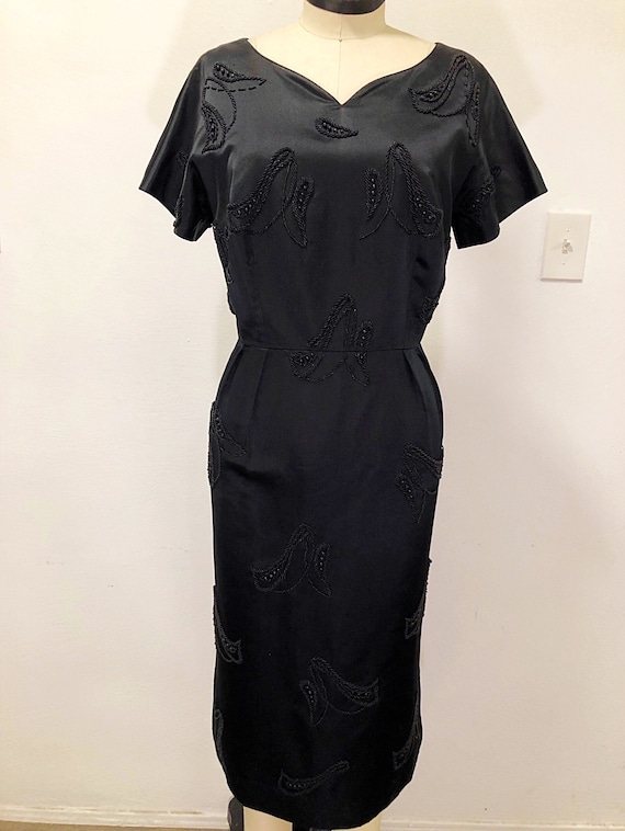 1950s/1960s W:33 VOLUP LBD black silk satin beade… - image 2