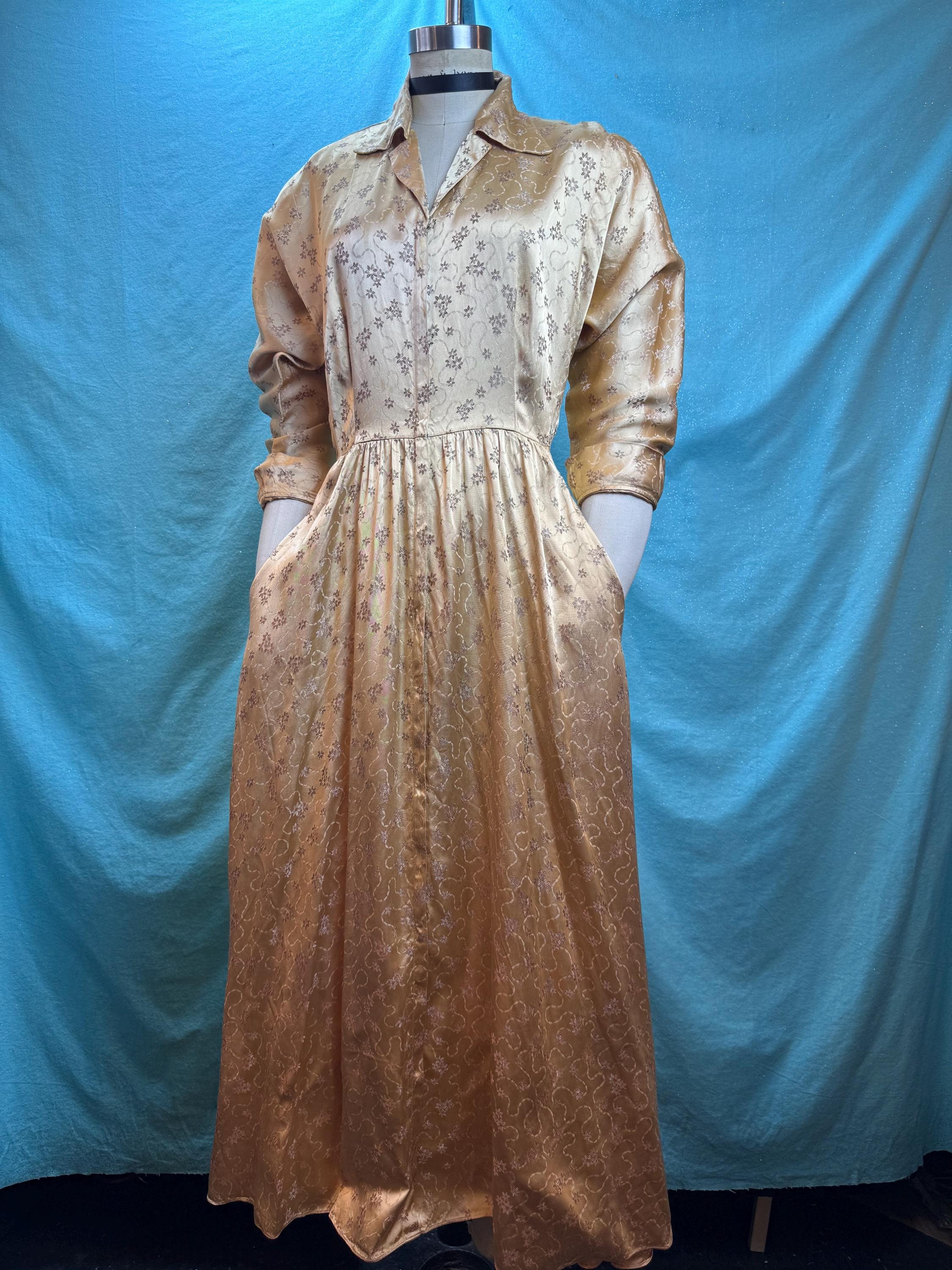 Saybury ワンピース vintage 1930s/1940s W:27” Vintage Saybury 30s 40s Satin Embroidery Dress