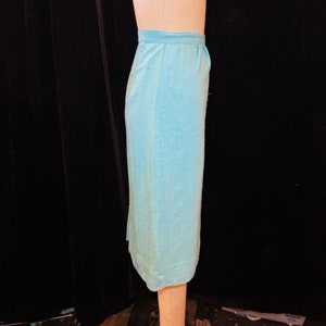 1950s/1960s W:27 FUN TIME aqua nubby rayon linen pleated waist pencil wiggle skirt image 2