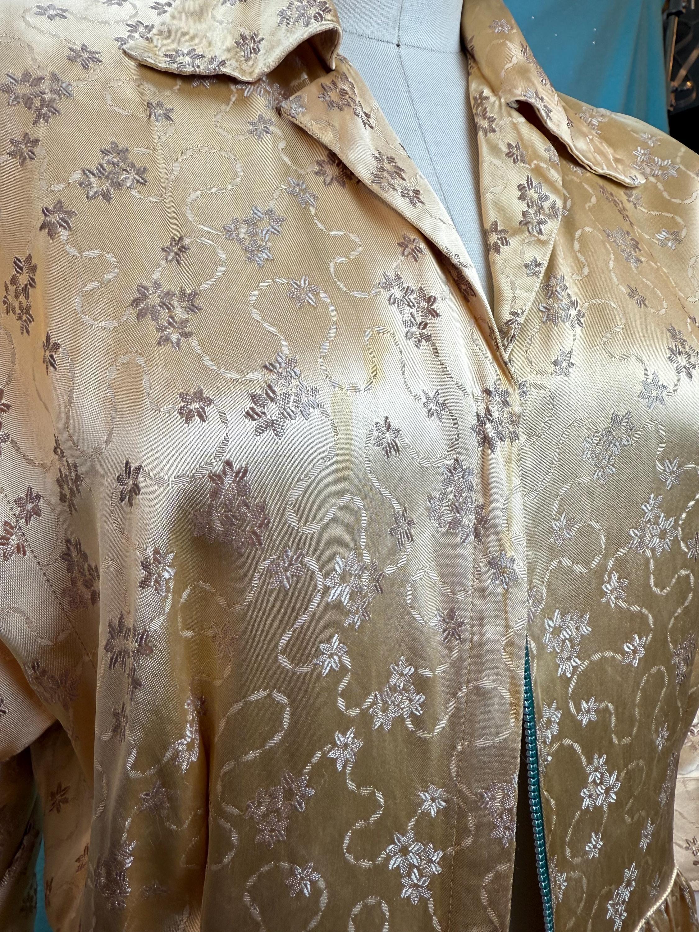 1930s/1940s W:27” Vintage Saybury 30s 40s Satin Embroidery Dress