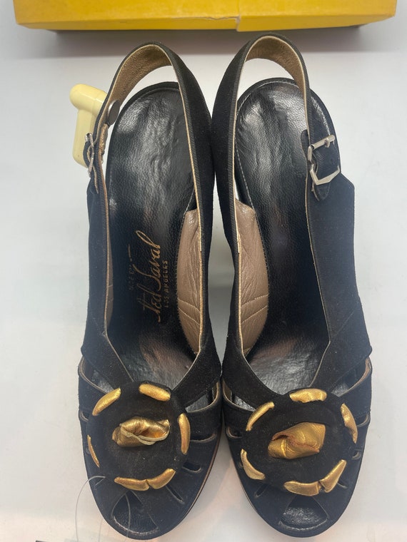 1930’s/1940’s SZ:5M TED SAVAL Black suede gold le… - image 3