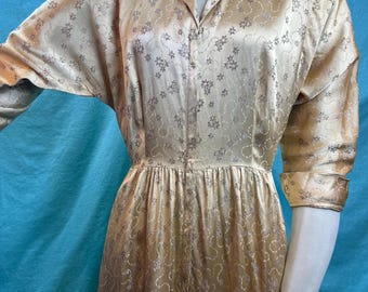 1930s/1940s W:27” Vintage Saybury 30s 40s Satin Embroidery Dress