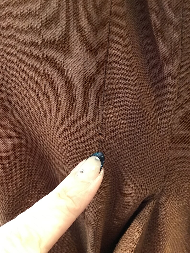 1940’s/1950’s W:28 Mademoiselle Juliette Rayon linen collar pockets A-line skirt chocolate brown belt bild 8