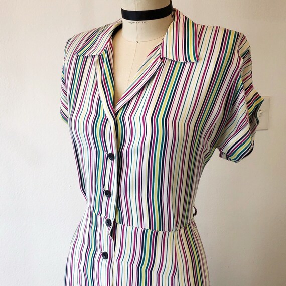 1940s W:32 multicolor stripe rayon button up day d