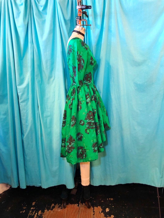 1950s/1960s W:28 Kelly green impressionist floral… - image 3