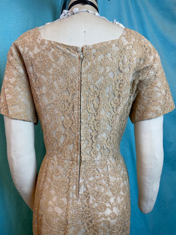 1950s W:33 GLEN JOAN gold beige lace acetate dres… - image 8