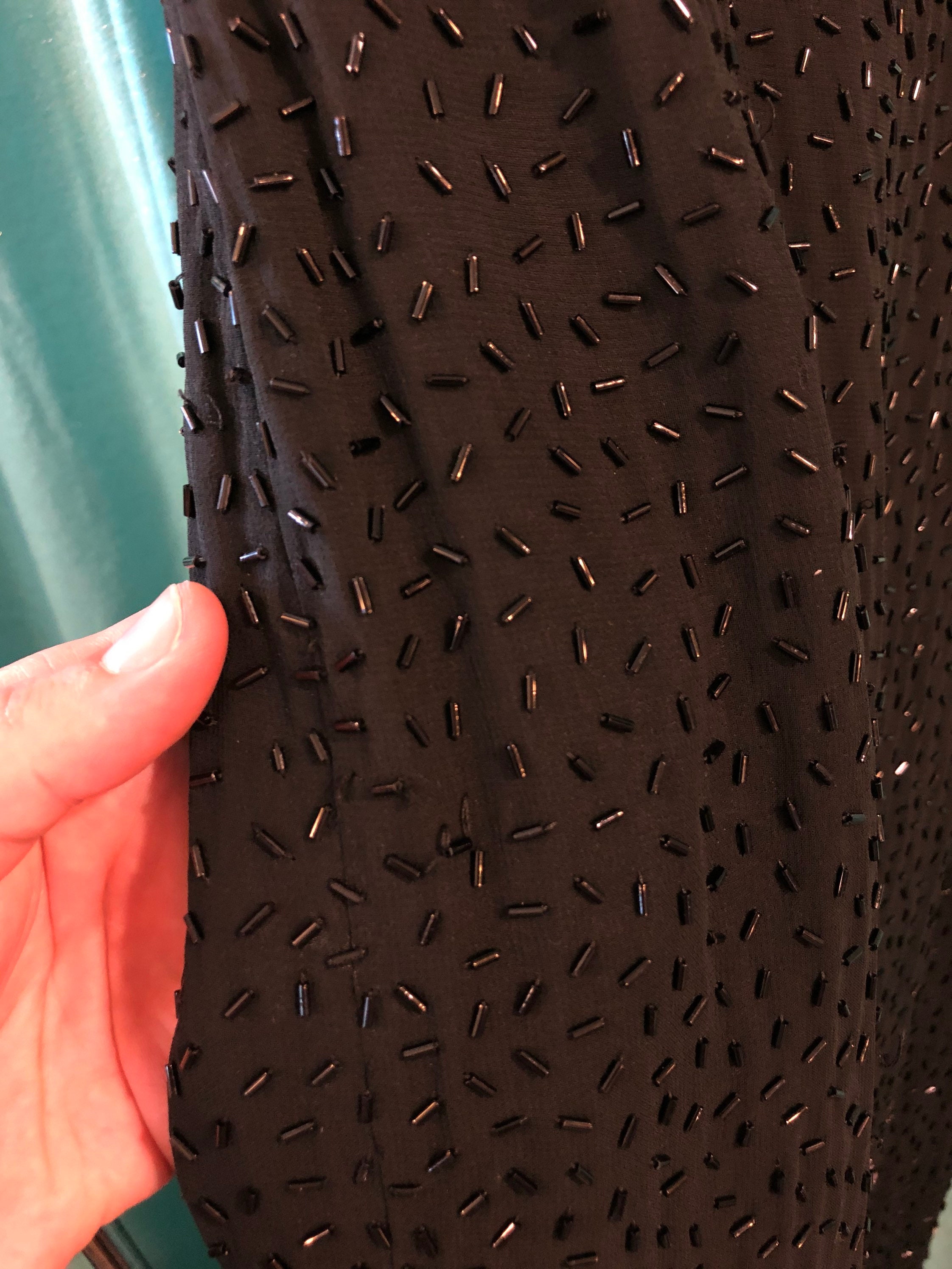 1950s/1960s W:26 KING JAMES LBD Black Chiffon Fully Beaded 1950s/1960s W:26 KING JAMES LBD Black Chiffon Fully Beaded