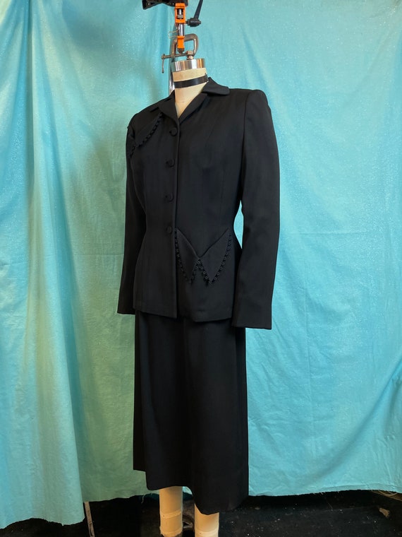 1940s W:26” Kay Saks Yablokoff Black Wool Gabardi… - image 5