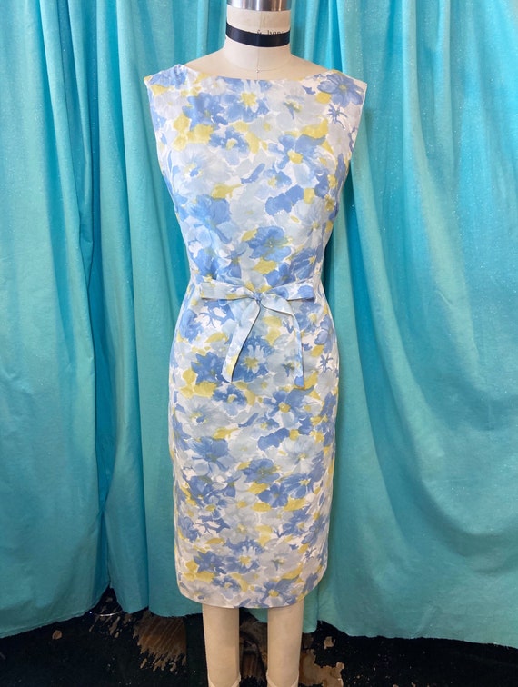 1960s B:36 blue yellow white floral polyester cri… - image 2