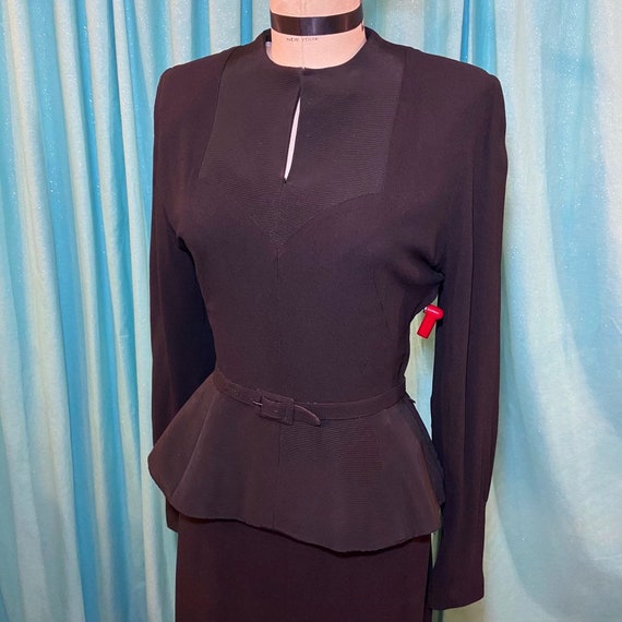 1930s/1940s W:24 LBD black rayon crepe bishop slee