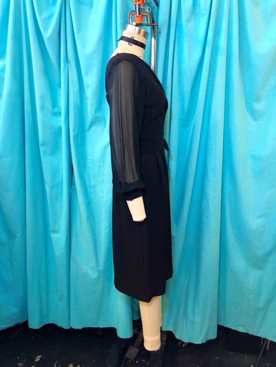 1950s/1960s W:28 LBD black rayon crepe sheer chif… - image 3