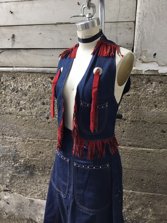 1950s W:23 2 piece studded denim western fringe sk