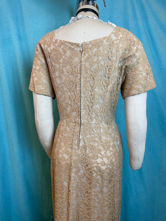 1950s W:33 GLEN JOAN gold beige lace acetate dres… - image 6