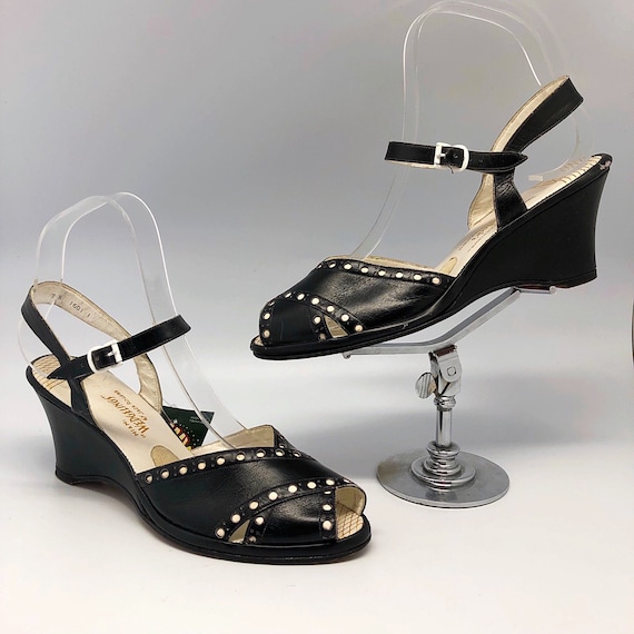 1940s 1950s SZ:7N black white leather spectator pe