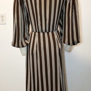 1940s W:30 brown white stripe sheer rayon balloon sleeve dress image 4