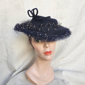 Vintage‎ Bullock’s Los Angeles Pasadena Mid-century Black Cocktail Hat 1950s Bullock main image 2