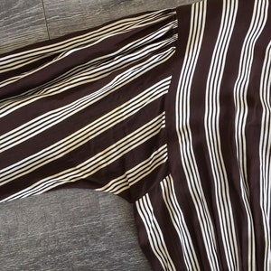 1940s W:30 brown white stripe sheer rayon balloon sleeve dress image 5