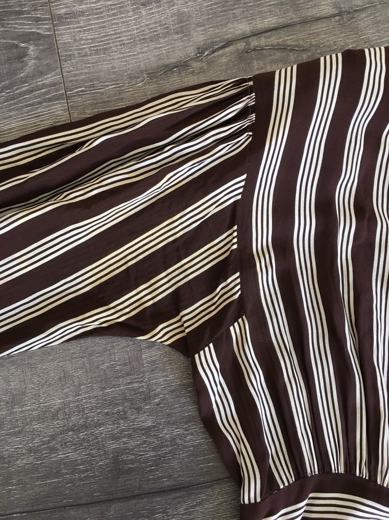 1940s W:30 brown white stripe sheer rayon balloon sleeve dress image 5