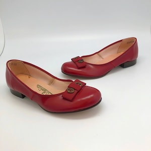 1950s SZ:5 DEADSTOCK red vinyl bow detail round toe flats