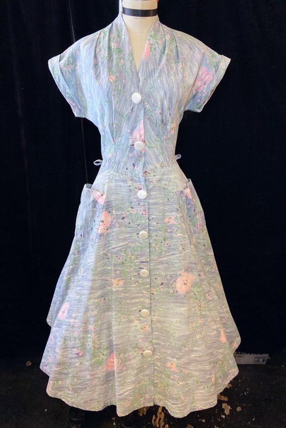 1950s W:30 BRENTWOOD gray pink green brushstroke … - image 2
