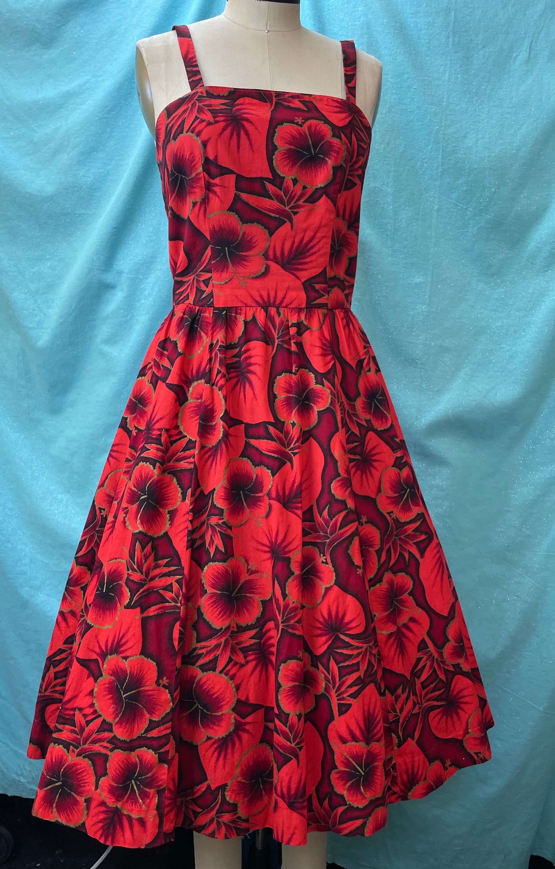 Ladies Elastic Tube Dress - Hibiscus Watercolor: Orange
