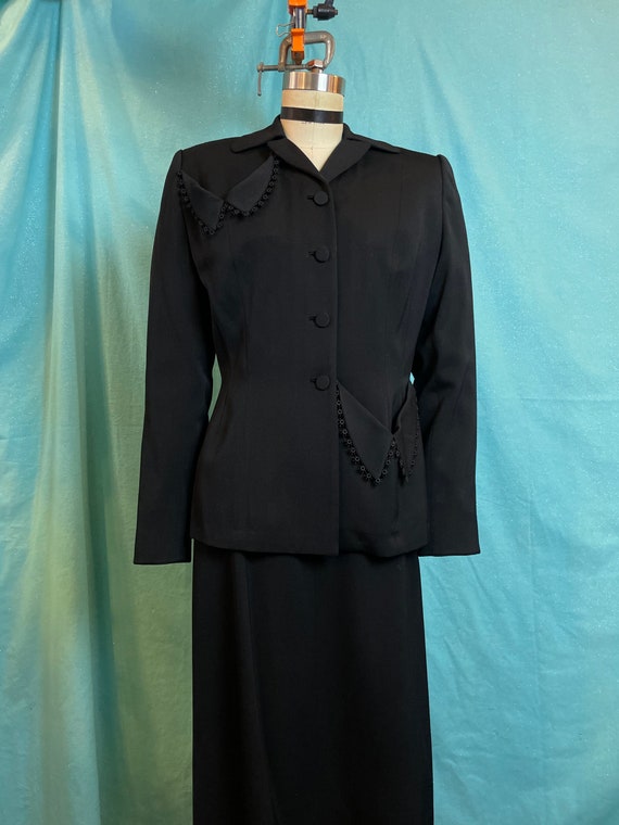 1940s W:26” Kay Saks Yablokoff Black Wool Gabardi… - image 3