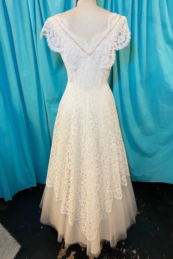 1940s/1950s W:30 white nylon floral lace overlay … - image 5