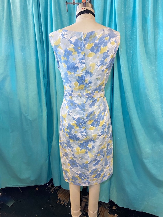 1960s B:36 blue yellow white floral polyester cri… - image 4