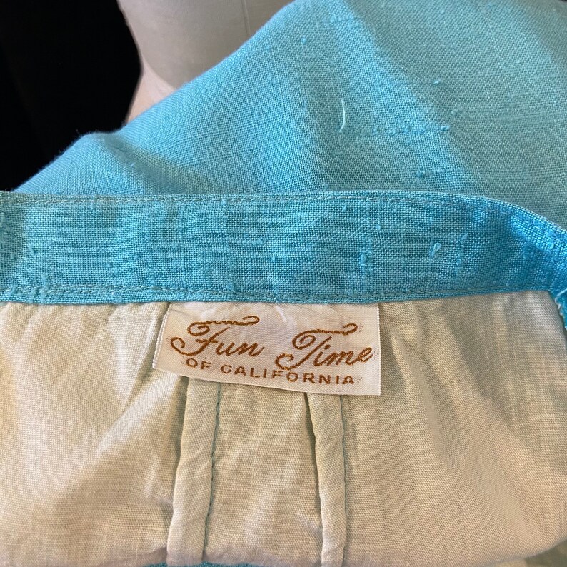 1950s/1960s W:27 FUN TIME aqua nubby rayon linen pleated waist pencil wiggle skirt image 4