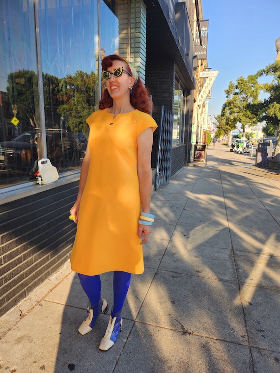 1960s W:30-32 COURREGES Couture Designer Yellow Orange Citrus Paris Short  Sleeve Space Age Mini Dress - Etsy