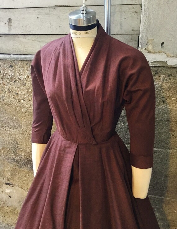 1950s brown black heather silk dolman sleeve dress