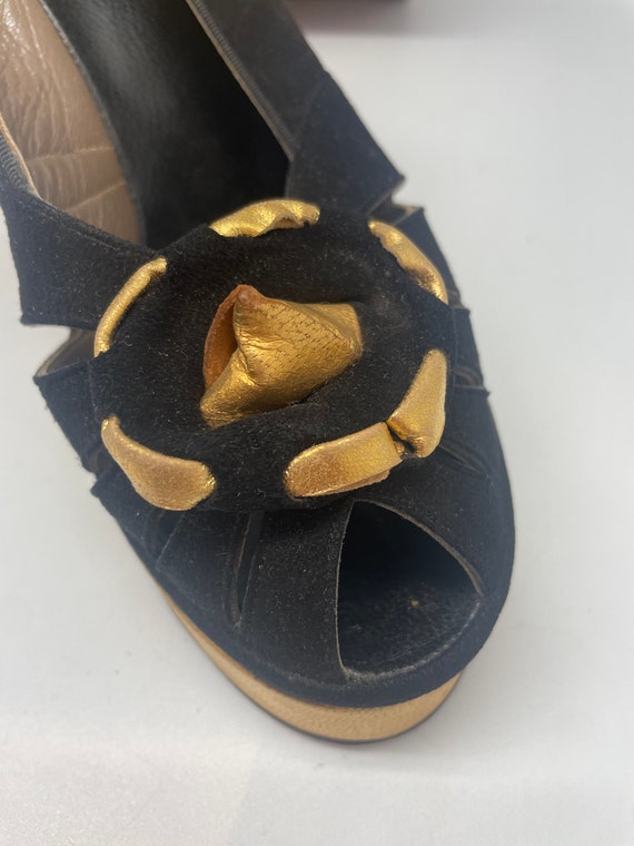 1930’s/1940’s SZ:5M TED SAVAL Black suede gold le… - image 4