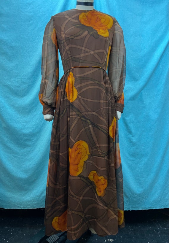 1960s W:26” Vintage 60s Kous Kaneko Dress Maxi Len