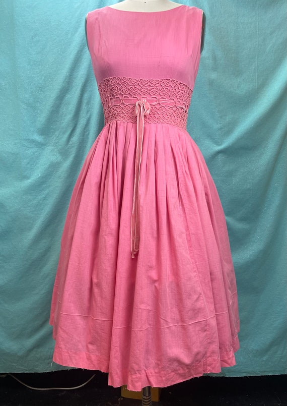 1950s/1960s W:26 Vintage Dress Pink Summer White Cotton Sleeveless Century  Mcm Fit and Flare Dress - Etsy