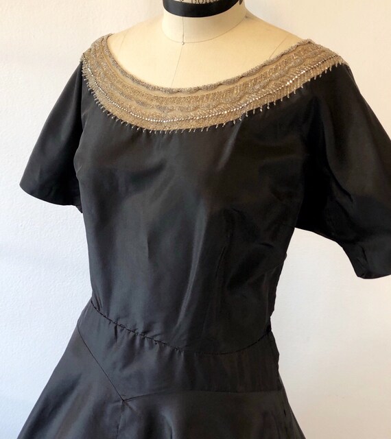 1950s W:32 LBD black beaded rhinestone illusion ne