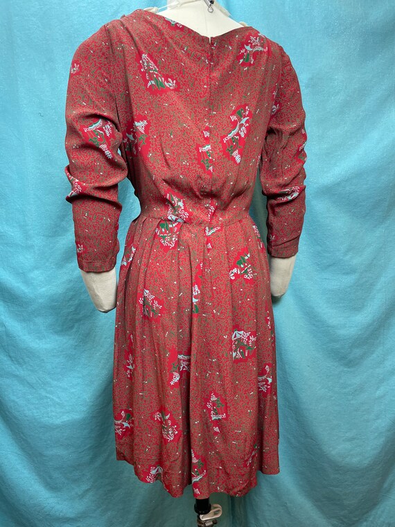 1940s/1950s W:33 Vintage 40s 50s Rayon Asian Novelty Print Dress 