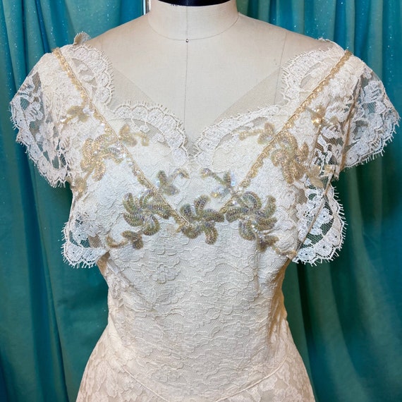 1940s/1950s W:30 white nylon floral lace overlay … - image 3