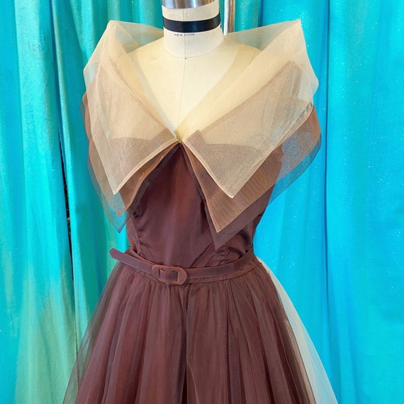1950s W:27 tritone brown tulle illusion portrait n