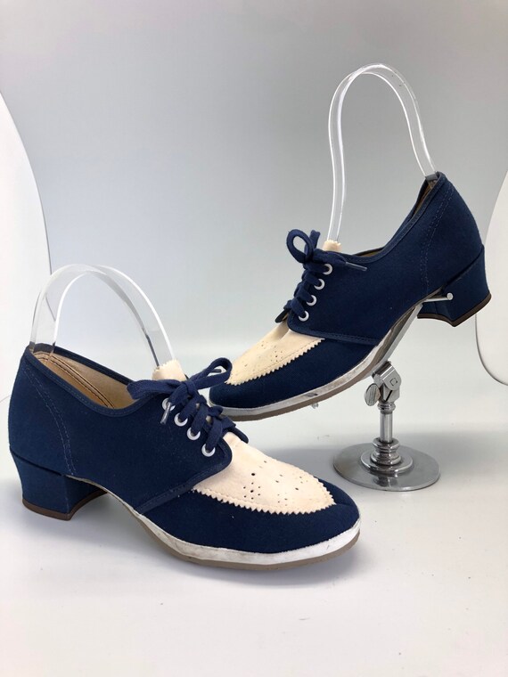 1930s 1940s SZ:6M DEADSTOCK blue white canvas lace