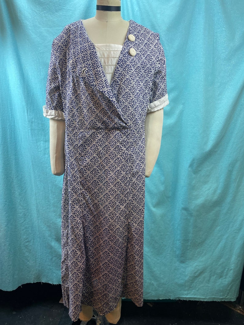 1930s W:44 LAiglon Art Deco Dress Boxy Straight fit Cotton Voile Bib Volup image 8