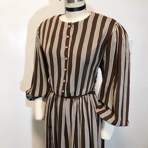 1940s W:30 brown white stripe sheer rayon balloon sleeve dress image 1