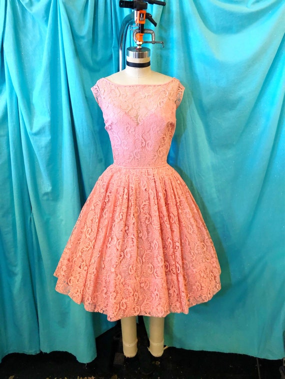 Pink fit and flare cocktail clearance dress